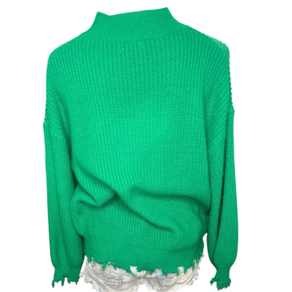 Green Mardi Gras Oversized Distressed Sweater, Size: Small
